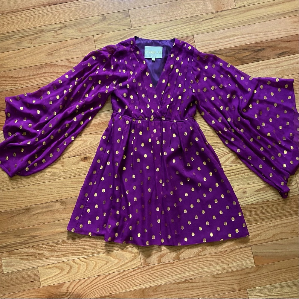 Thread Social Royal Purple Gold Dotted Mini Dress